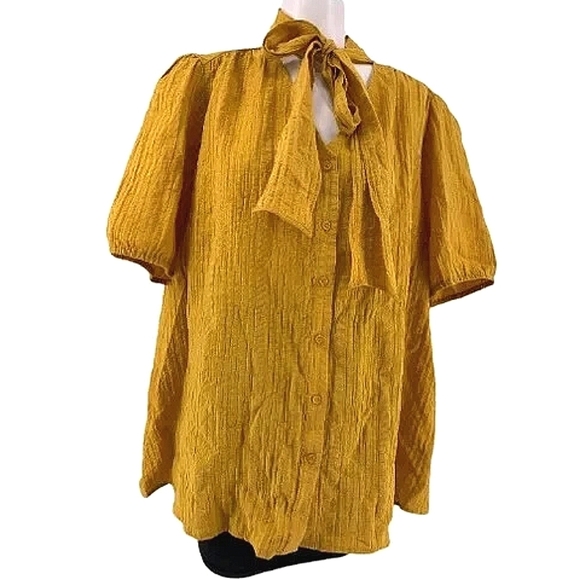 LANE BRYANT Yellow Pleated Top Size 16 - Picture 4 of 6